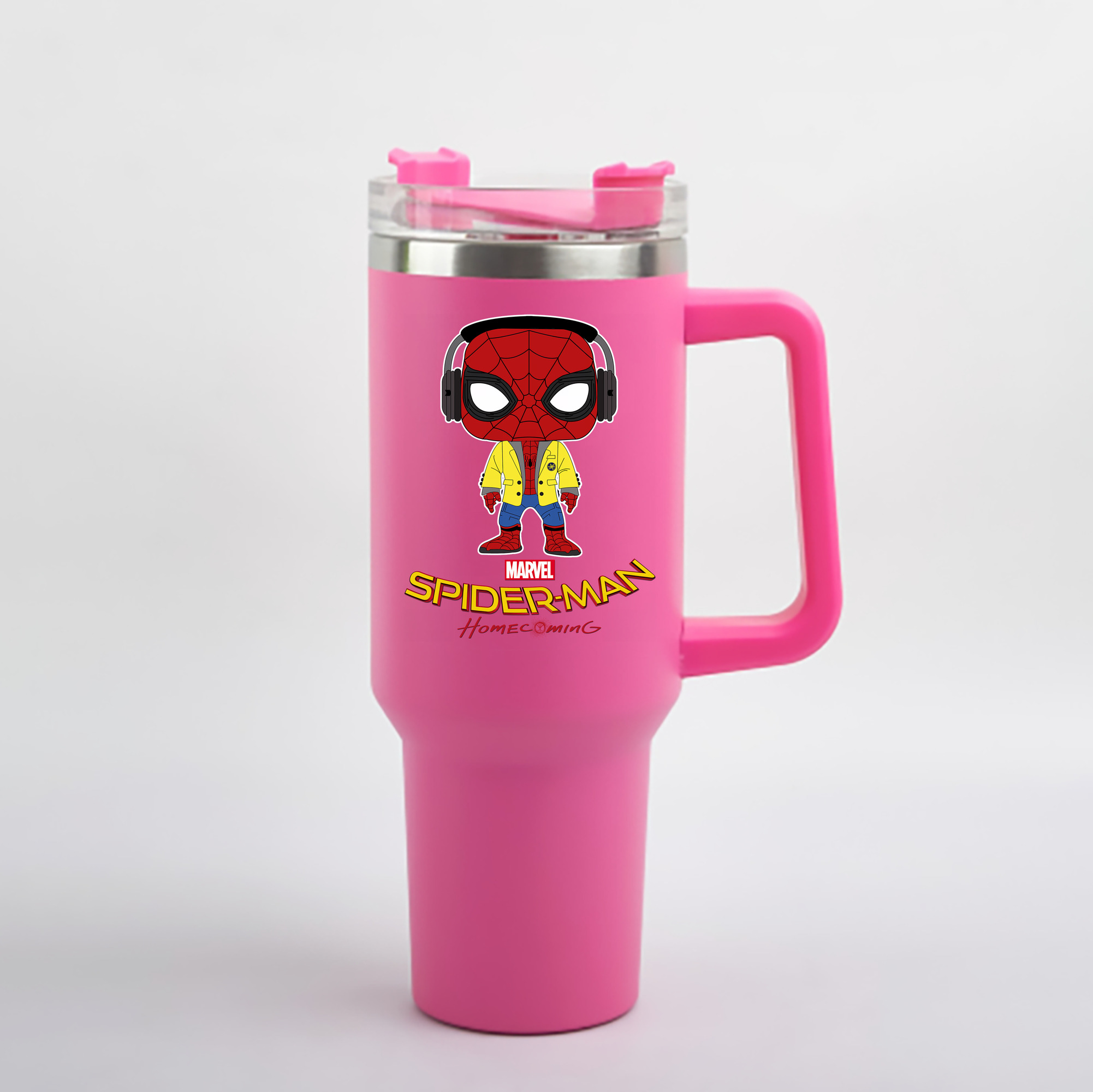 （画像用） Spider Man スパイダーマン 1200mL車用タンブラー - クリスタルステッカー（プラスチックストロー付き）